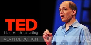 Alain de Botton presenting his TED talk on a kinder, gentler philosophy of success