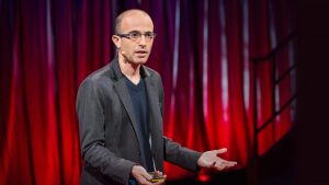 Yuval Noah Harari presenting his TED talk explaining the rise of humans