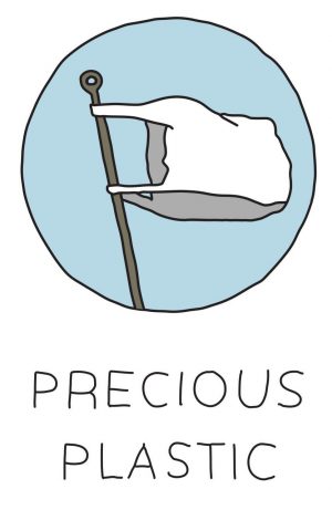 The logo for Precious Plastic, a global community of hundreds of people working towards a solution to plastic pollution
